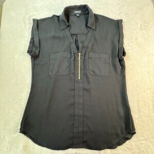 Express Charcoal Blouse with Gold Accent